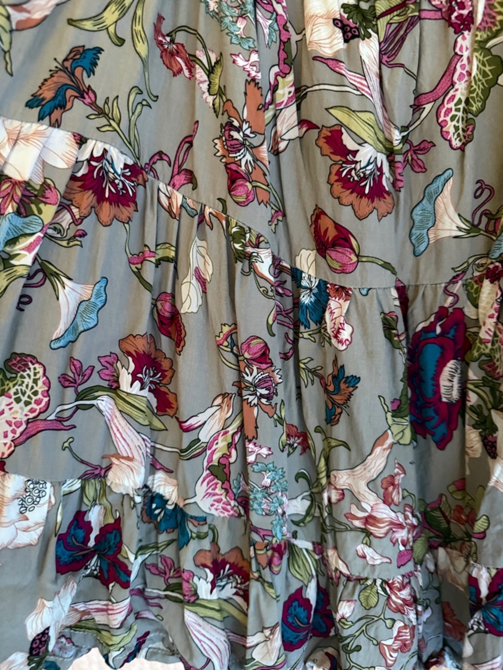 Bagus Floral Tiered Spaghetti Strap Sundress - Taupe with Pink/Teal Flowers - Picture 5 of 5